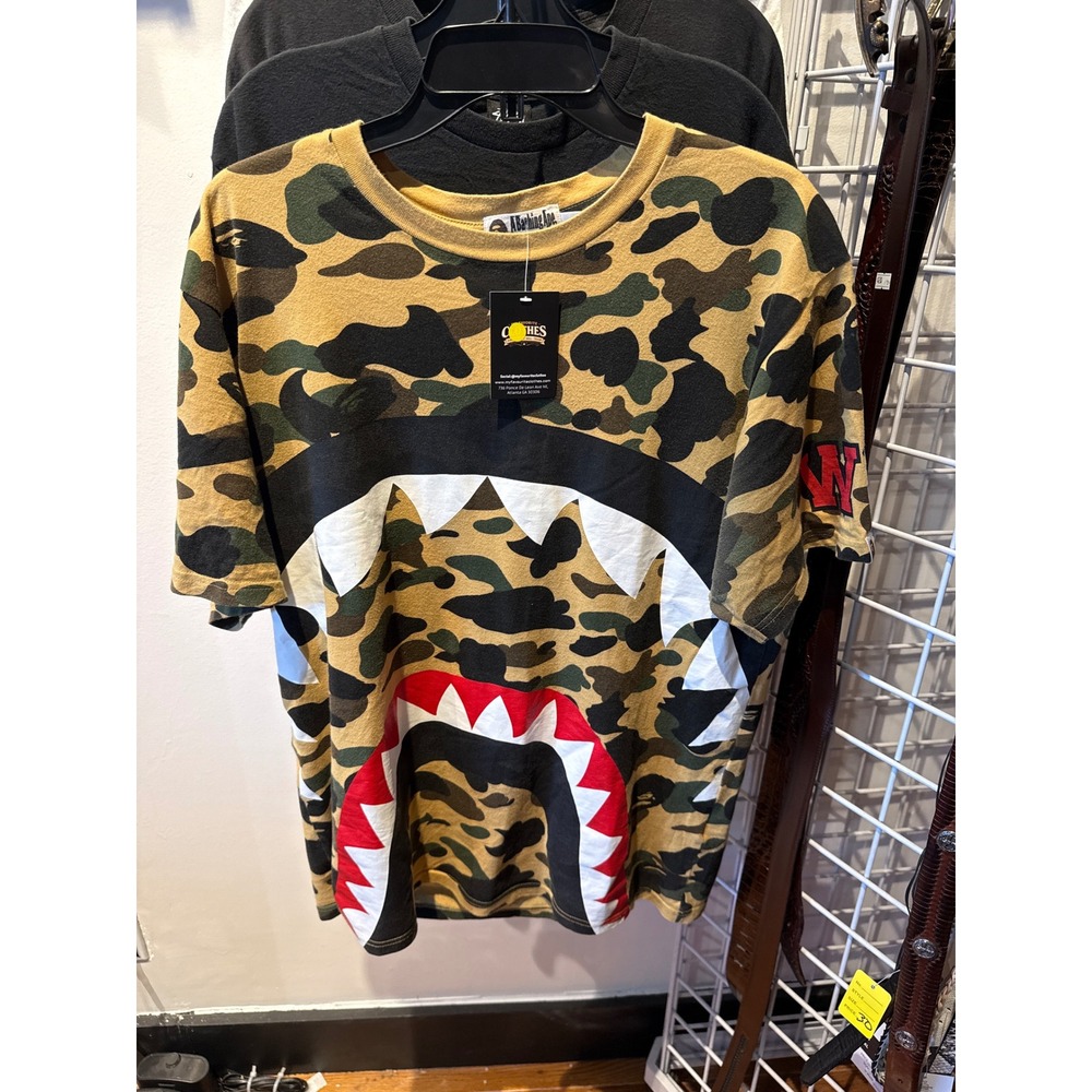 A Bathing Ape BAPE Shark Face‎ 1st Camo Yellow T-Shirt Mens XL WGM Short Sleeve